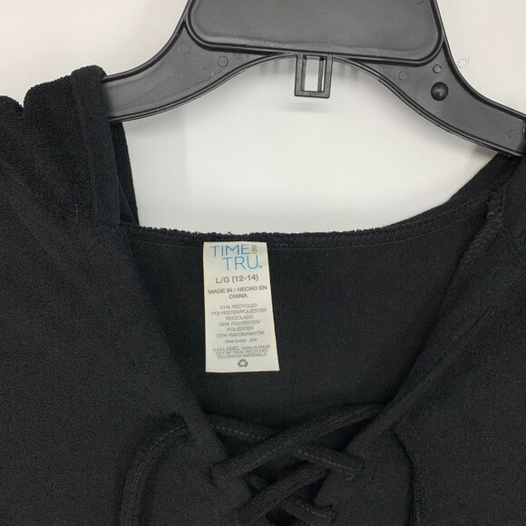 Time and Tru Coverup Dress Black Terry Swim Lace Up Hooded - Picture 4 of 8